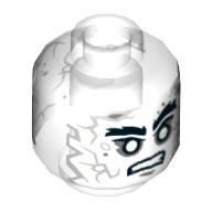 Minifig Head Captain Salazar, White Face with Gray Cracks and Spots, Bushy Black Eyebrows, White Eyes, Bared Teeth Print [Hollow Stud] Trans-Clear