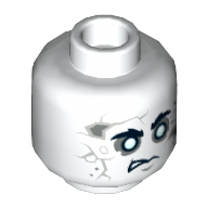 Minifig Head Officer Santos, Gray Cracks and Spots, Bushy Eyebrows, White Eyes, Crooked Frown Print [Hollow Stud] White