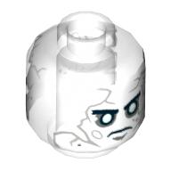 Minifig Head Officer Magda, White Face with Gray Cracks and Spots, Thin Black Eyebrows, White Eyes, Thin Frown Print [Hollow Stud] Trans-Clear