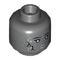 Minifig Head Silent Mary Masthead, Dual Sided, Black Cracks, Light Bluish Gray Spots and Lips, Neutral / Bared Teeth Angry Print [Hollow Stud] Dunkelblaugrau