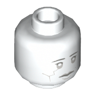 Minifig Head Stone Statue, Dual Sided, Light Bluish Gray Crack in Right Cheek, Neutral / Angry with Yellow Electricity in Eyes Print [Hollow Stud] White