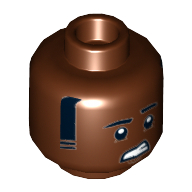 Minifig Head GCPD Officer, Eyebrows, Sideburns, Worried Print [Hollow Stud] Reddish Brown