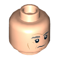 Minifig Head Han Solo, Dual Sided, Thick Gray Eyebrows, Cheek Lines, White Pupils, Neutral / Angry Print [Hollow Stud] Light Nougat