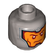 Minifig Head Royal Guard / Soldier, Dual Sided, Balaclava, Orange Face, Dark Red Eyebrows and Cheek Lines, Firm / Gritted Teeth Print [Hollow Stud] Flat Silver