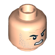 Minifig Head Jango Fett, Beard Stubble, Arched Eyebrows, White Pupils, Scars and Angry Mouth Print Hellnougat