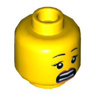 Minifig Head Lauren, Eyebrows, Red Lips, Scared / Smile with Teeth Print Yellow
