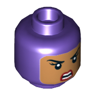 Minifig Head Batgirl, Dual Sided Balaclava with Medium Nougat Face, Beauty Mark, Winking Smile with Teeth / Angry Print [Hollow Stud] in 