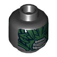Minifig Head Berserker, Dark Green Scales, Light Gray Teeth in Gaping Mouth Print [Hollow Stud] Black