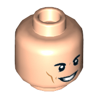Minifig Head Loki, Dual Sided, Eyebrows, Dark Orange Cheek Lines, Smiling / Worried with Sweat Drops Print [Hollow Stud] Light Nougat