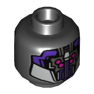 Minifig Head Sakaarian, Dual Sided, Purple and Silver Armour, 4 Magenta Eyes Print [Hollow Stud] Black