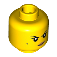 Minifig Head Nya, Eyebrows, Beauty Mark, Dark Tan Lips and Crooked Smirk Print [Hollow Stud] Gelb
