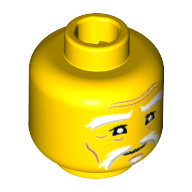 Minifig Head Sensei Wu (Master), White and Gray Eyebrows and Goatee, Eyelashes, Thin Mouth, Medium Nougat Wrinkles, Concerned Expression Print [Hollow Stud] Yellow
