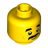 Minifig Head Sushi Chef, Thick Moustache, Short Eyebrows, Medium Nougat Cheeklines, Thin Curved Line Mouth with Slight Smile Print Gelb