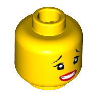 Minifig Head Shark Army, Thin Raised Eyebrows, Open Mouth with Red Lips and Clenched Teeth Print Yellow