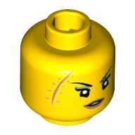 Minifig Head Shark Army, Thin Eyebrows, Large Medium Nougat Scar with Stitches, Slightly Open Mouth with Medium Nougat Lips Print [Hollow Stud] Yellow