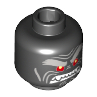 Minifig Head Garmadon, Light Bluish Gray Bushy Eyebrows, Left Raised Eyebrow, Red Eyes, Clenched White Fangs Print [Hollow Stud] Black
