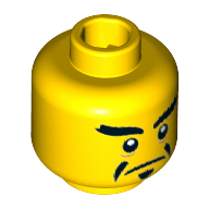 Minifig Head Musician, Thick Eyebrows, Moustache, Pointed Goatee, Stern / Angry Print Gelb