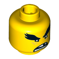 Minifig Head Shark Army, Bushy Eyebrows, Reddish Brown Wrinkles, Scowling Open Mouth with Missing Tooth Print [Hollow Stud] Yellow