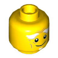 Minifig Head Ed Walker, White Bushy Eyebrows, Goatee, Wrinkles, Smile / Open Mouth Scared Print Yellow