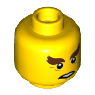 Minifig Head General #1, Reddish Brown Bushy Eyebrows, Wrinkles Print [Hollow Stud] Yellow