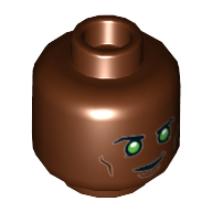 Minifig Head Green Lantern (John Stewart), Green Eyes, Eyebrows, Green Eyes, Smirk / Angry Print Reddish Brown