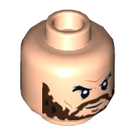 Minifig Head Aquaman, Dual Sided, Eyebrows, Reddish Brown Beard, Neutral / Angry with White Eyes Print [Hollow Stud] Hellnougat