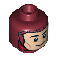 Minifig Head The Flash, Balaclava, Light Nougat Face, Open Mouth Smile / Closed Mouth Smile Print Dunkelrot