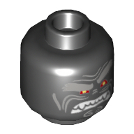 Minifig Head Garmadon, Light Bluish Gray Bushy Eyebrows, Left Raised Eyebrow, Red Eyes, Clenched White Fangs Print [Hollow Stud] Schwarz