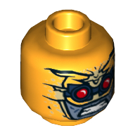 Minifig Head Parademon, Red Eyes, Goggles, Sand Blue Face Print [Hollow Stud] Bright Light Orange