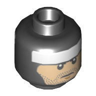 Minifig Head Batman, Dual Sided, Balaclava, White Headband, Medium Nougat Face, Stubble, Neutral / Gritted Teeth Print Schwarz