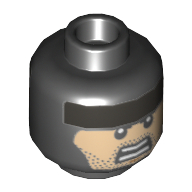 Minifig Head Batman, Dual Sided Balaclava, Flat Silver Stripe on Forehead, Nougat Face, Stubble, Firm / Fierce Expression Print [Hollow Stud] Schwarz