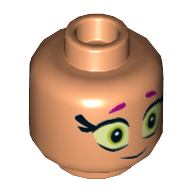 Minifig Head Starfire, Magenta Eyebrows, Large Eyes, Smile / Scared Print Nougat