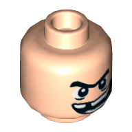 Minifig Head Sandman, Unibrow, Wide Grin with Missing Tooth Print [Hollow Stud] Light Nougat
