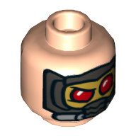 Minifig Head Star-Lord (Peter Quill), Eyebrows, Sideburns, Open Mouth Smile / Mask with Red Eyes Print Light Nougat