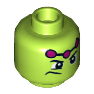 Minifig Head Brainiac, Frown, Magenta Connected Dots Print [Hollow Stud] Lime
