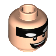 Minifig Head Batman, Black Stripe on Forehead, Big Open Smile with Teeth Print [Hollow Stud] Light Nougat