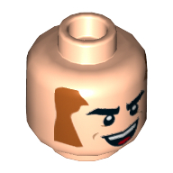 Minifig Head Captain Boomerang, Brown Sideburns, Eyebrows, Smile with Red Tongue Print [Hollow Stud] Light Nougat