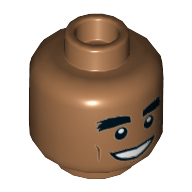 Minifig Head El Dorado, Dual Sided, Thick Eyebrows, Open Mouth Grin / Surprised Print [Hollow Stud] Mittelnougat
