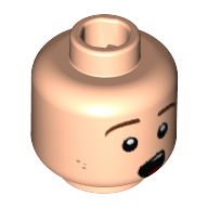 Minifig Head Dick Grayson (Robin), Reddish Brown Eyebrows, Dark Orange Freckles, Singing Print Hellnougat