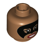Minifig Head Batgirl, Black Eye Mask, Red Lips, Smile / Scowl Print Mittelnougat