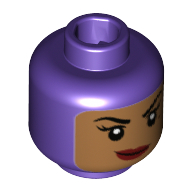 Minifig Head Batgirl, Balaclava with Medium Nougat Face, Beauty Mark, Crooked Smile Print [Hollow Stud] Dark Purple