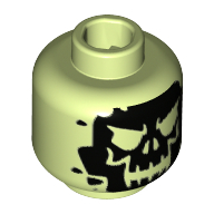 Minifig Head Doctor Phosphorus, Black Skull Print [Hollow Stud] Yellowish Green