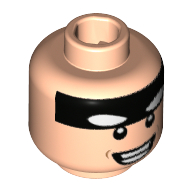 Minifig Head Batman, Black Stripe on Forehead, Broad Mean Smile Teeth Print [Hollow Stud] Hellnougat