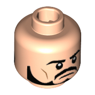Minifig Head General Zod, Dual Sided, Eyebrows, Beard, Mustache, Black Eyes / Red Eyes Print [Hollow Stud] Light Nougat