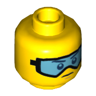 Minifig Head, Blue Snow Goggles Print [Hollow Stud] Gelb