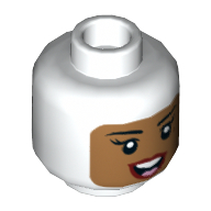 Minifig Head Batgirl, Dual Sided Balaclava with Medium Nougat Face, Beauty Mark, Open Mouth Smile / Neutral Print [Hollow Stud] Weiß