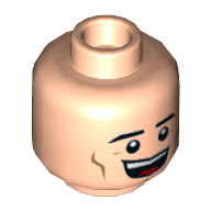 Minifig Head Superman, Dual Sided, Eyebrows, Open Mouth Smile / Sheepish Grin Print [Hollow Stud] Light Nougat