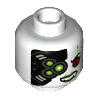 Minifig Head Pola, Cyborg Implants, Red Left Eye / Green Left Eye, Fangs Print Weiß