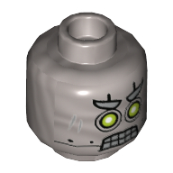 Minifig Head CyberByter, Dual Sided, Lime and White Eyes, Clenched Teeth / Closed Mouth Print [Hollow Stud] Flat Silver