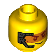 Minifig Head Robin, Dual Sided, Headset and Orange Heads Up Display (HUD) / Frown Print [Hollow Stud] Gelb